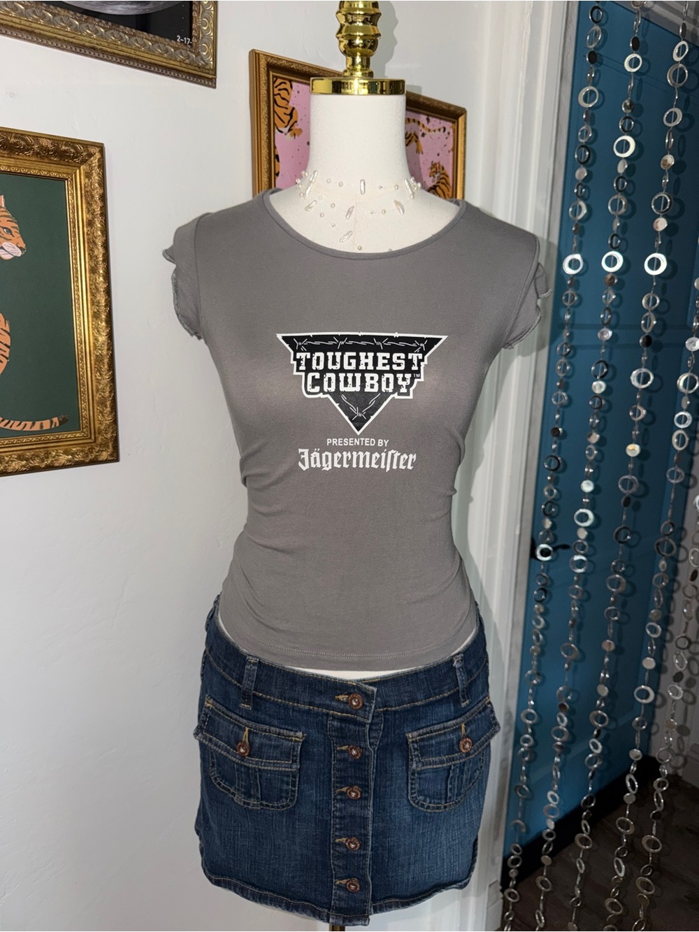 Y2K Jagermeister Gray 'Toughest Cowboy' Short Sleeve Graphic Tee